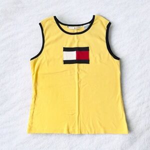 Vintage Y2K Tommy Hilfiger Tank Top Womens XL Yellow Nautical Coastal Streetwear
